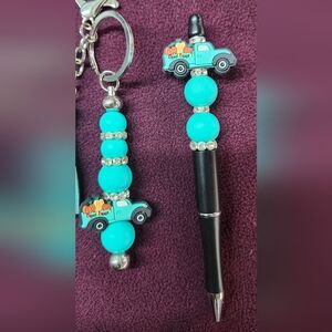 Kids Turquoise Truck Keychain and Stylus Set